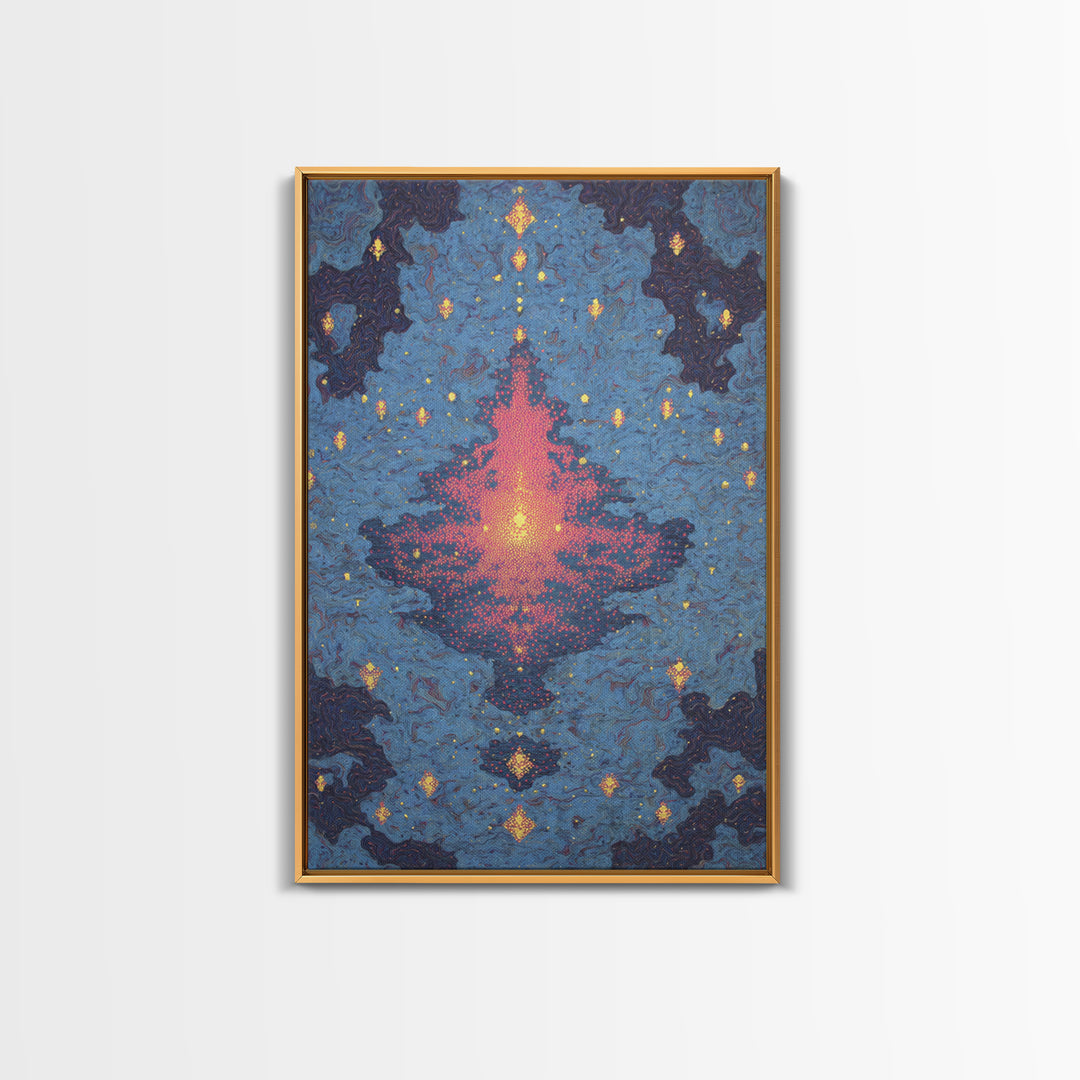 Blue Pink Glowing Mandala Reflection, Abstract Wall Art, Modern Canvas Print, Spiritual Meditation Room Decor, Colorful Gift