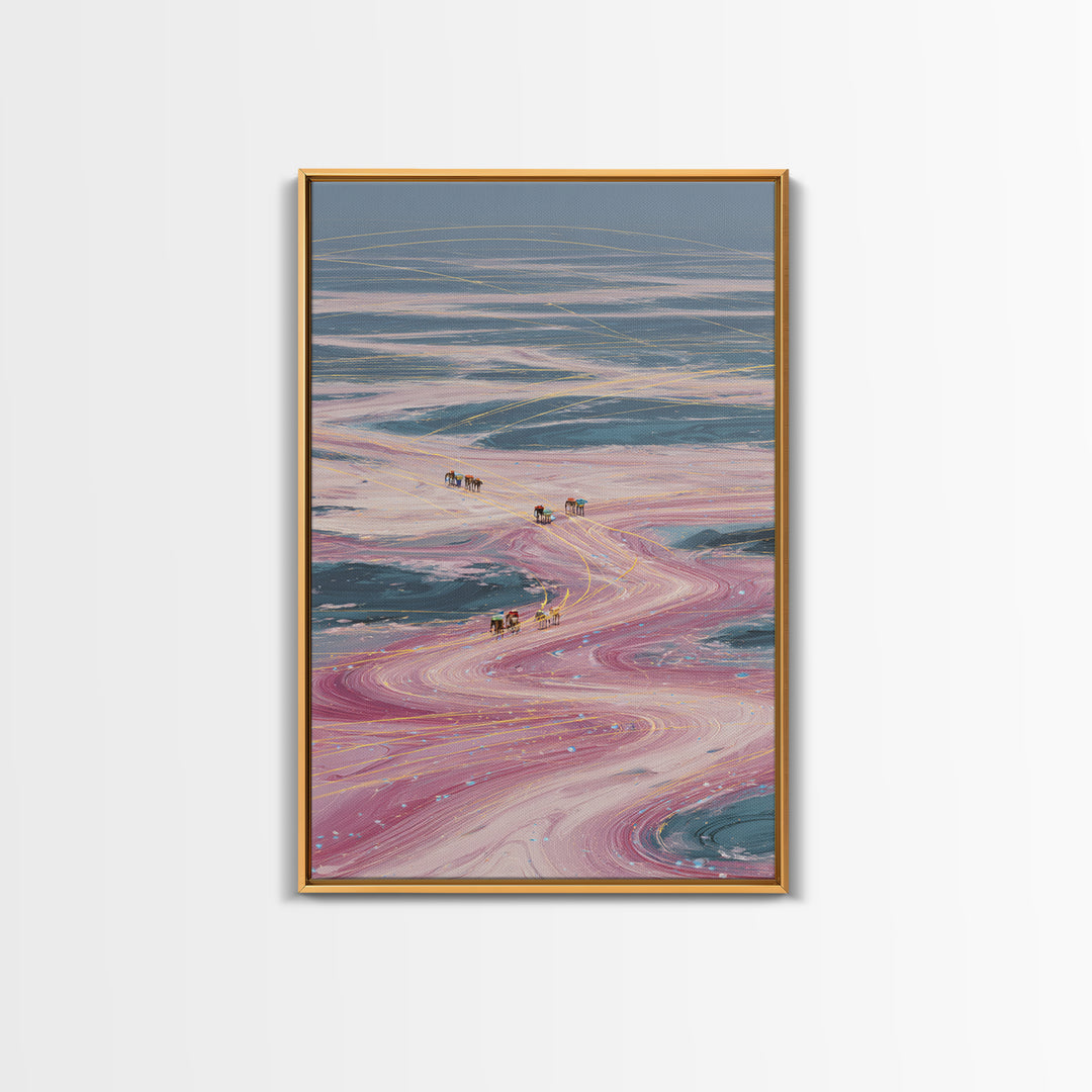 Pastel Desert Caravan Trails Canvas Print, Surreal Landscape Wall Decor, Dreamy Abstract Art For Unique Modern Home Decor