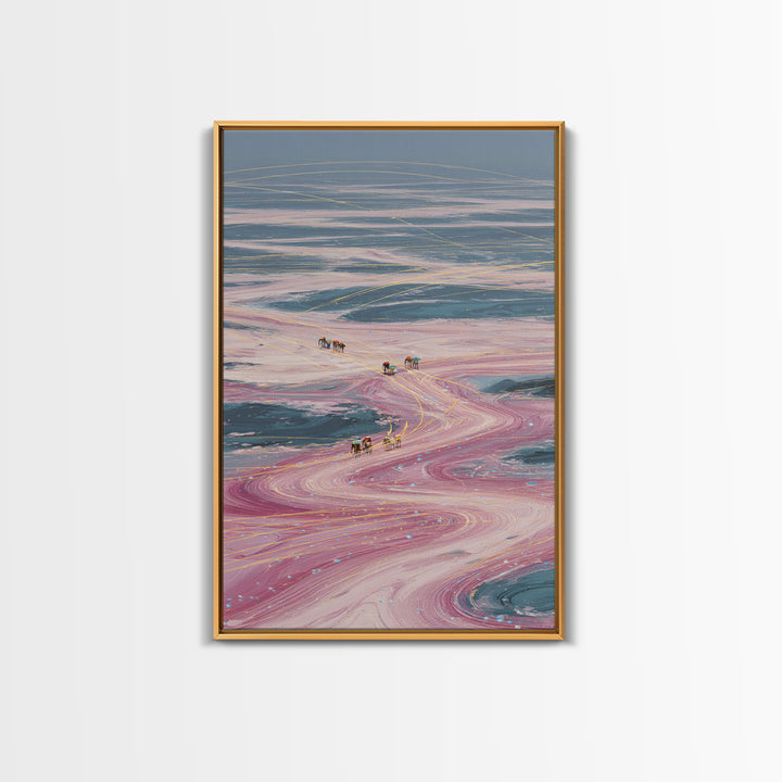 Pastel Desert Caravan Trails Canvas Print, Surreal Landscape Wall Decor, Dreamy Abstract Art For Unique Modern Home Decor