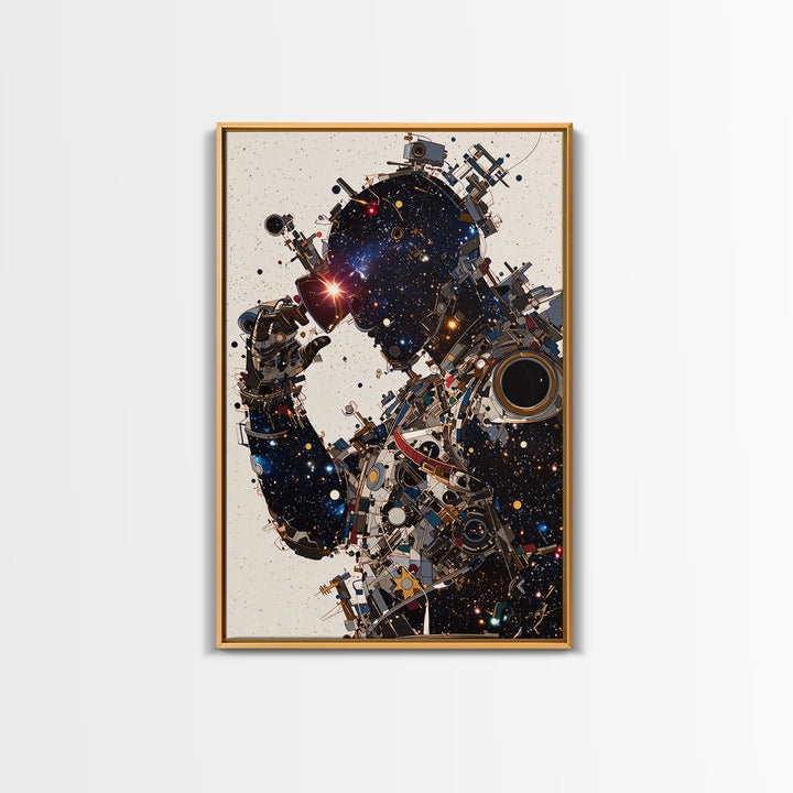 Cosmic Black Cyborg Portrait Canvas Print, Afrofuturism Decor, Abstract Face Art, Galaxy Robot Unique Modern Wall Decor Gift