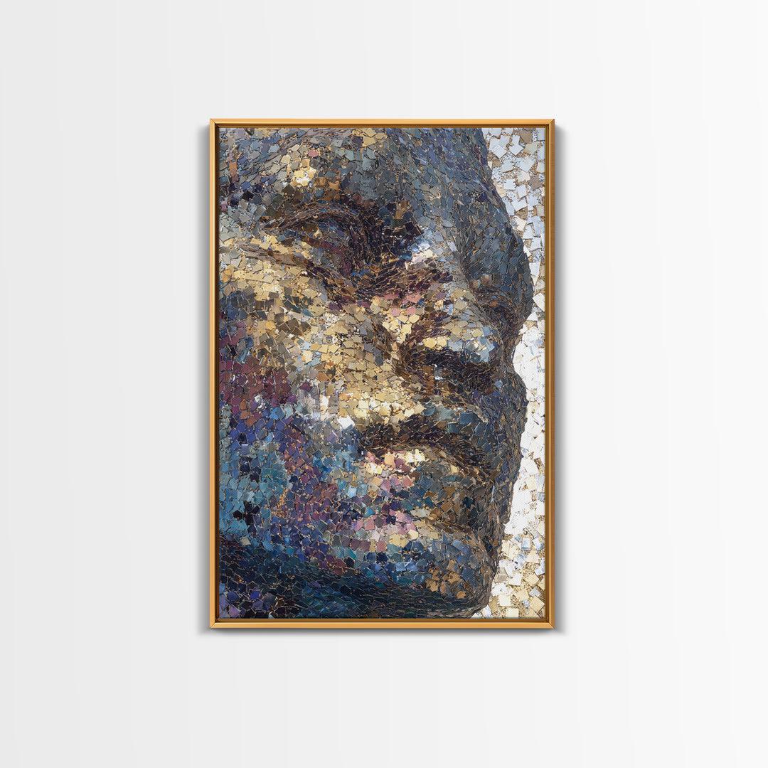 Metallic Mosaic Black Face Wall Art, Abstract Portrait Canvas, Contemporary African American Art, Elegant Home Decor Gift
