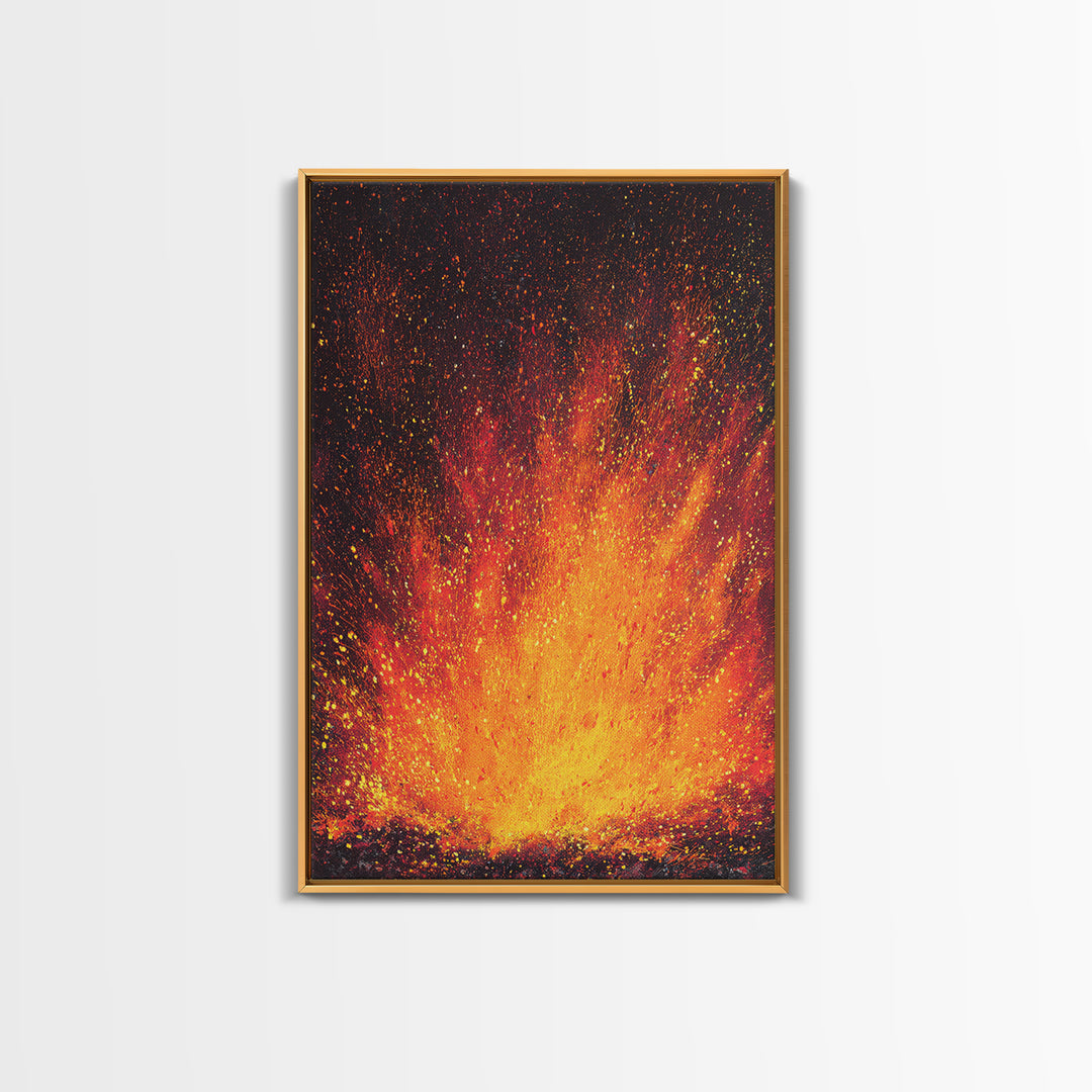 Golden Fireburst Abstract Canvas Print, Red Orange Spark Painting, Modern Wall Decor, Bold Statement Art, Luxury Canvas Gift