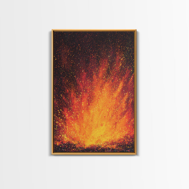 Golden Fireburst Abstract Canvas Print, Red Orange Spark Painting, Modern Wall Decor, Bold Statement Art, Luxury Canvas Gift