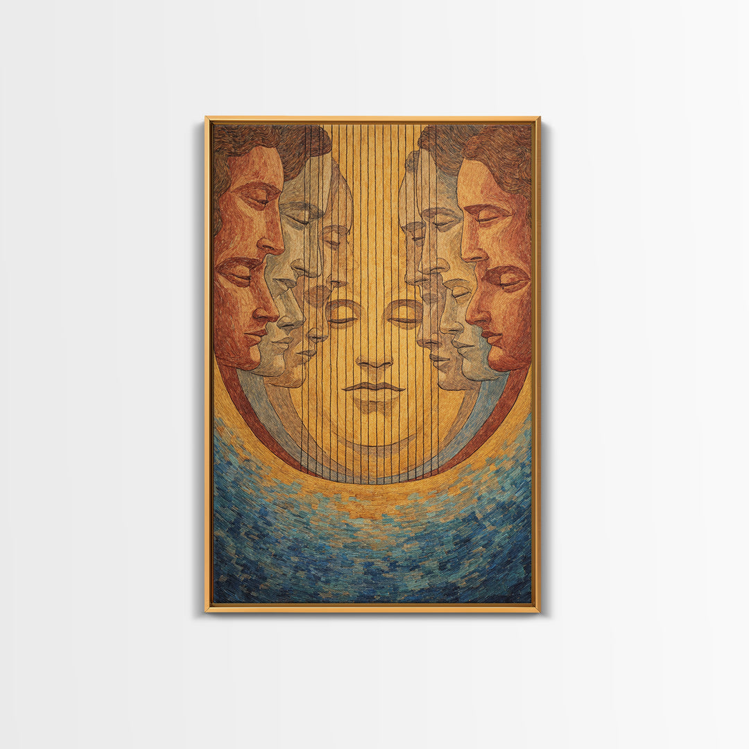 Mirrored African Faces Framed Canvas Print, Surreal Female Portrait Wall Art, Afrocentric Culture Decor, Elegant Home Gift