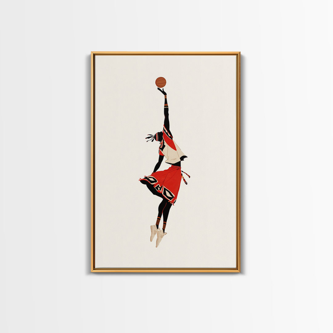 Maasai Warrior Basketball Leap Wall Art, African Warrior Art, African Wall Decor, Afrocentric Sports Canvas Print Gift Decor