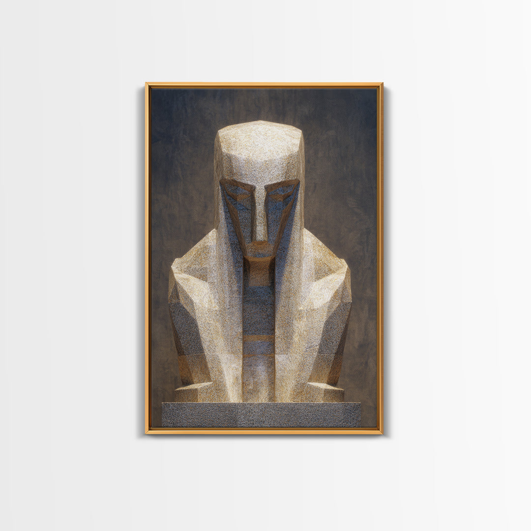 Geometric African Sculpture Framed Canvas Print, Abstract African Art, Gold Tribal Statue Wall Art For Modern Home Decor