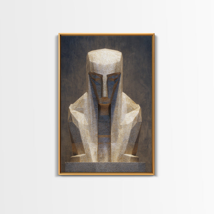 Geometric African Sculpture Framed Canvas Print, Abstract African Art, Gold Tribal Statue Wall Art For Modern Home Decor