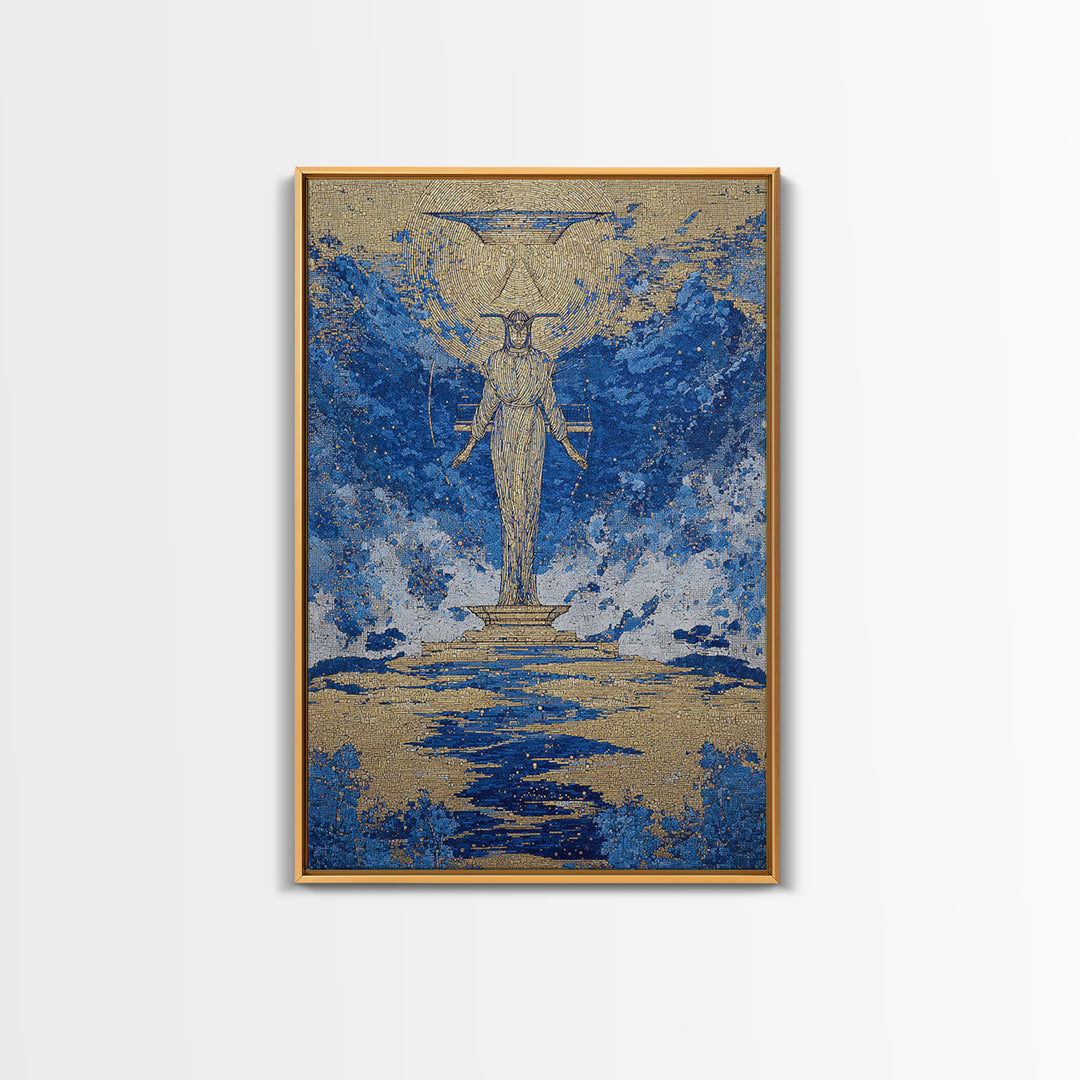 Blue Gold Egyptian Goddess Wall Art, African Egyptian Art, Textured Spiritual Canvas Print, Ancient Culture Home Decor Gift