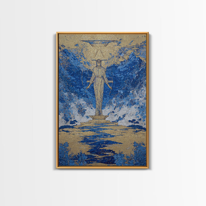 Blue Gold Egyptian Goddess Wall Art, African Egyptian Art, Textured Spiritual Canvas Print, Ancient Culture Home Decor Gift