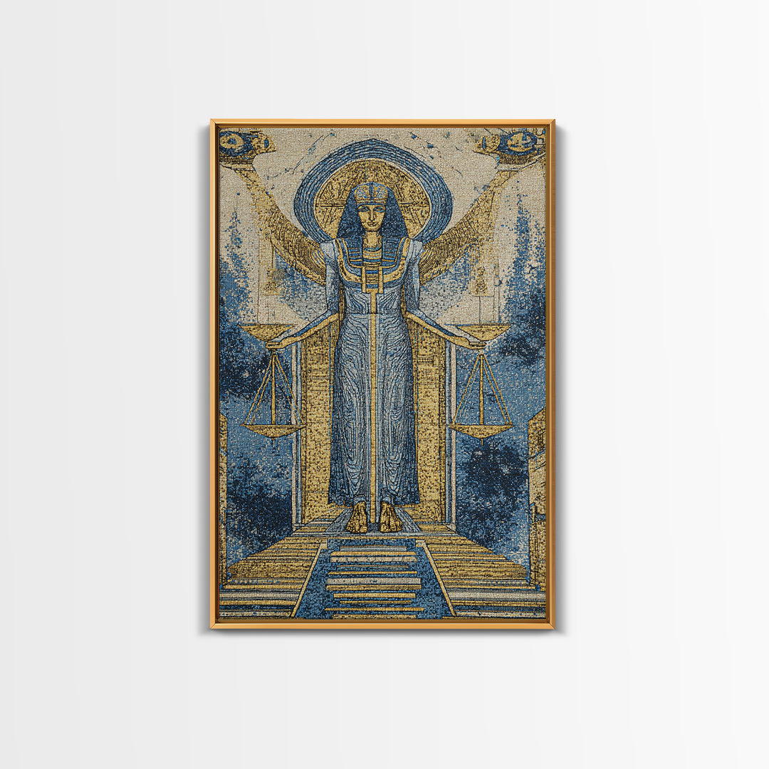 Egyptian Goddess Of Justice Wall Art, African Egyptian Art, Blue Gold Spiritual Canvas Print, Ancient Culture Home Decor Gift