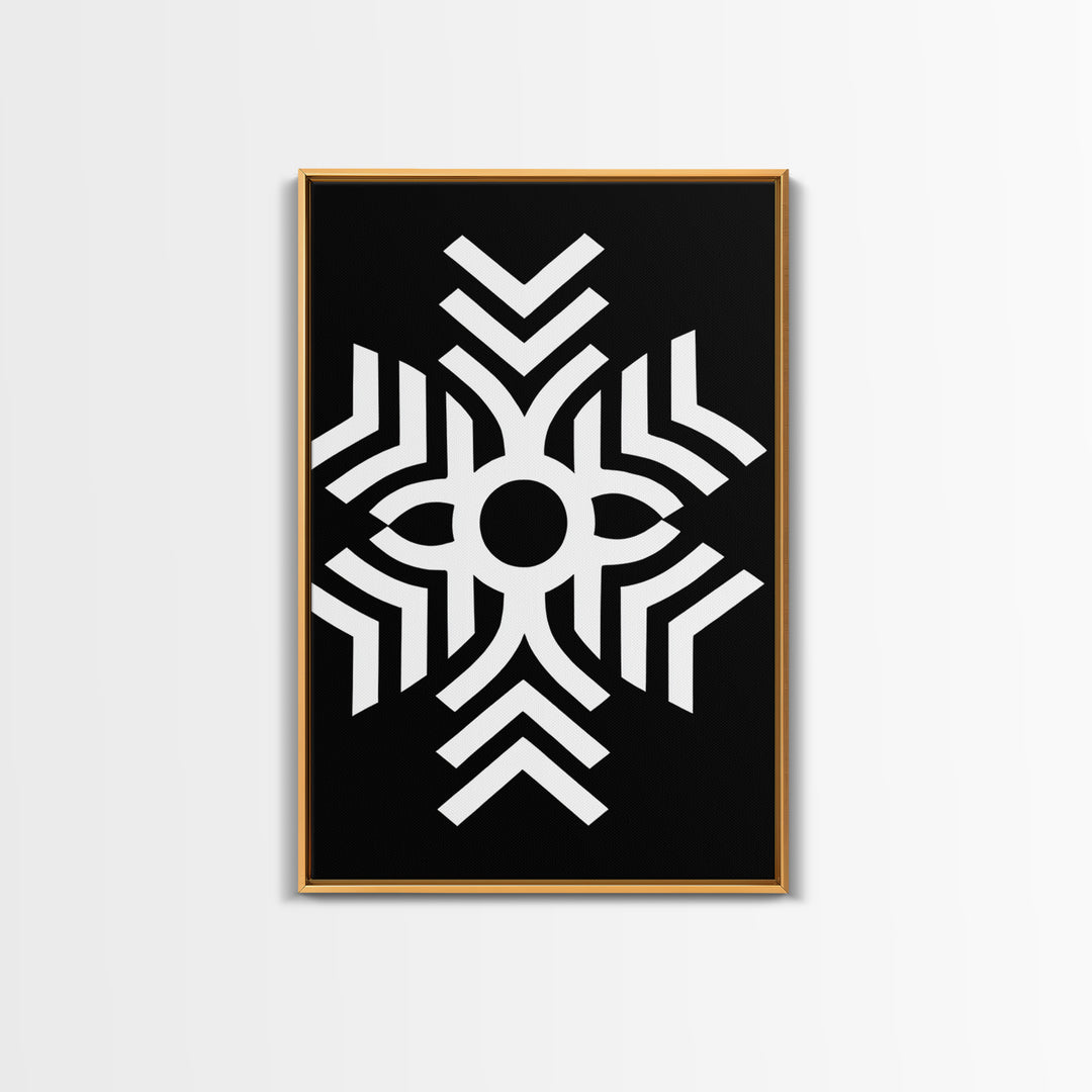 Black And White Tribal Geometric Symbol Wall Art, Afrocentric Abstract Print, African Pattern Decor, Modern Minimalist Canvas