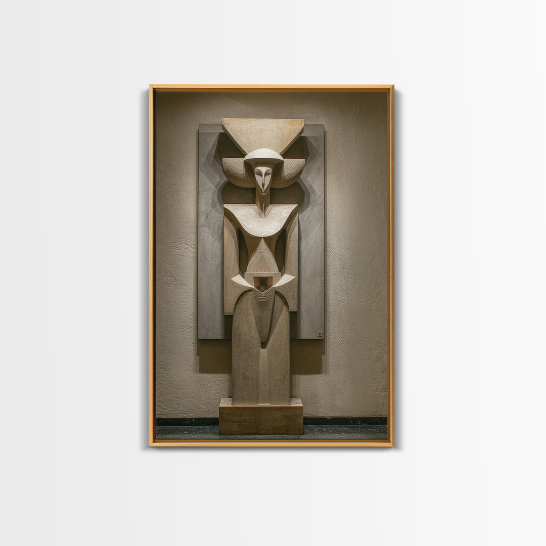 Abstract African Stone Sculpture Framed Canvas Print, Tribal Statue Wall Decor, Gallery Museum Art, Afrocentric Home Decor