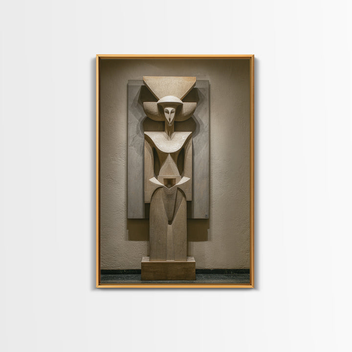 Abstract African Stone Sculpture Framed Canvas Print, Tribal Statue Wall Decor, Gallery Museum Art, Afrocentric Home Decor