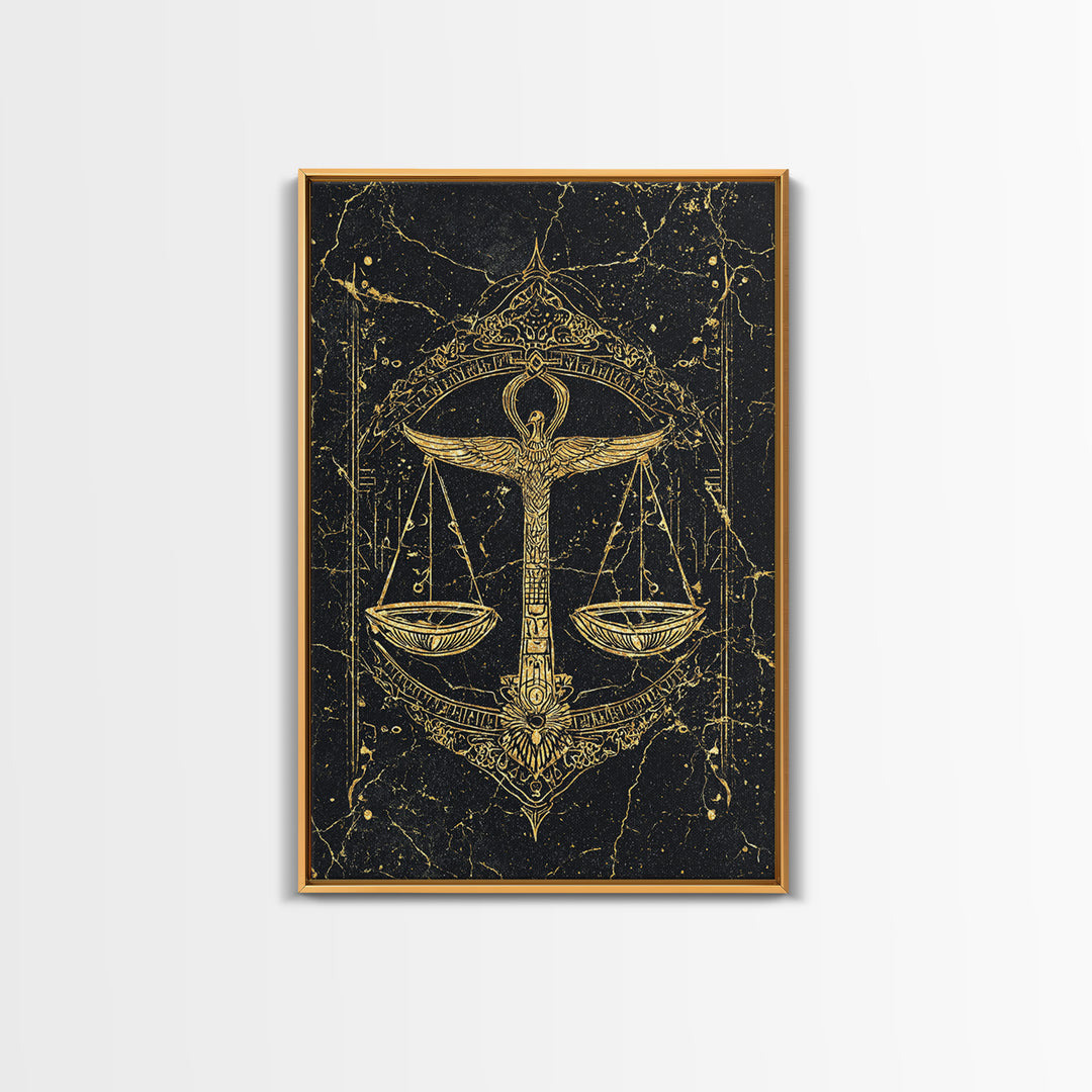 Black Gold Egyptian Ankh Scales Canvas Print, Mystical Wall Art Decor, African Egyptian Art, Spiritual Justice Poster Gift