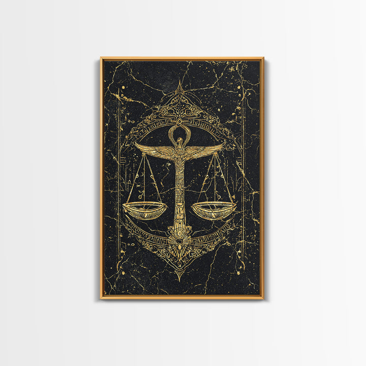 Black Gold Egyptian Ankh Scales Canvas Print, Mystical Wall Art Decor, African Egyptian Art, Spiritual Justice Poster Gift