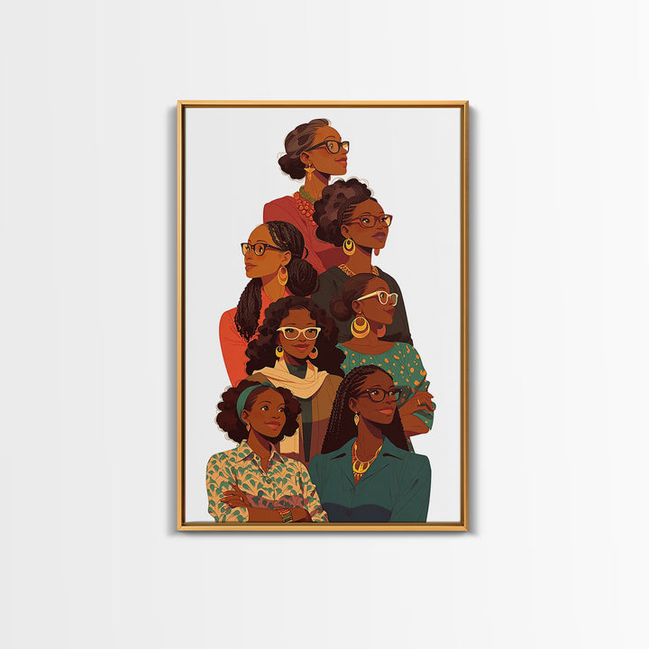 Stylish Black Women Group Portrait Wall Art, African American Art Print, Feminine Office Decor, Black Girl Magic Gift For Her