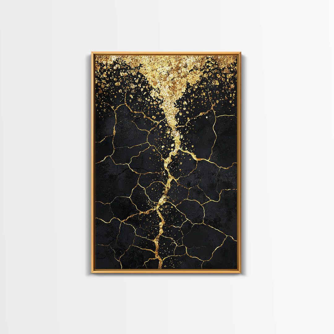Black Gold Cracked Abstract Wall Art, Luxury Canvas Wall Art, Modern African Art Decor, Textured Art Print, Home Decor Gift