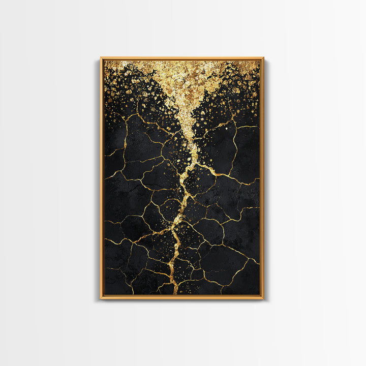 Black Gold Cracked Abstract Wall Art, Luxury Canvas Wall Art, Modern African Art Decor, Textured Art Print, Home Decor Gift