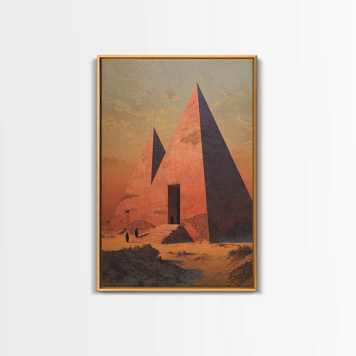 Sunset Egyptian Pyramids Framed Canvas Print, Ancient African Art, Desert Landscape Wall Decor, Cultural Home Decor Gift