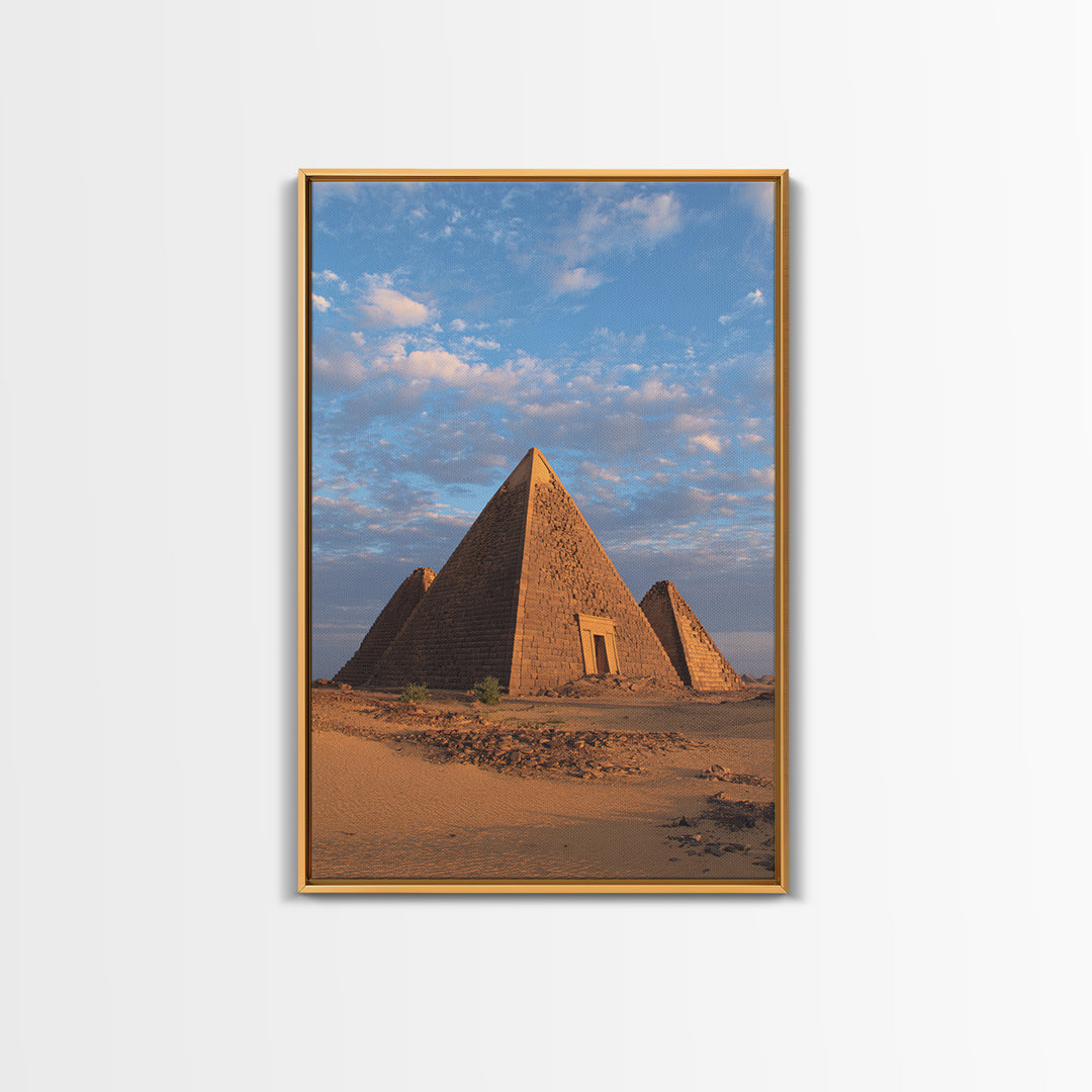 Nubian Pyramids Under Blue Sky Canvas Print, African Landscape, Sudan Travel Art, Desert Wall Decor, Ready To Hang Home Decor Art