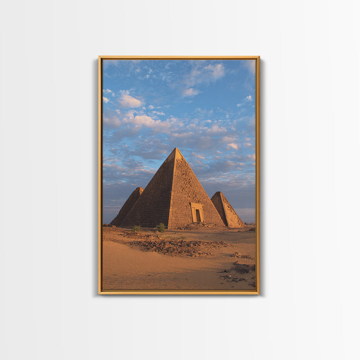 Nubian Pyramids Under Blue Sky Canvas Print, African Landscape, Sudan Travel Art, Desert Wall Decor, Ready To Hang Home Decor Art