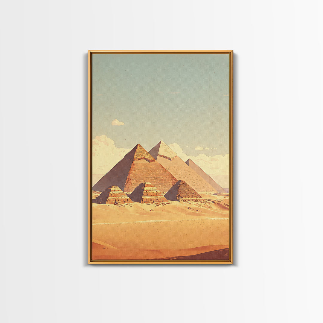 Soft Pastel Egyptian Pyramids Canvas Print, Ancient African Art, Minimalist Desert Landscape, Beige Wall Art, Home Decor
