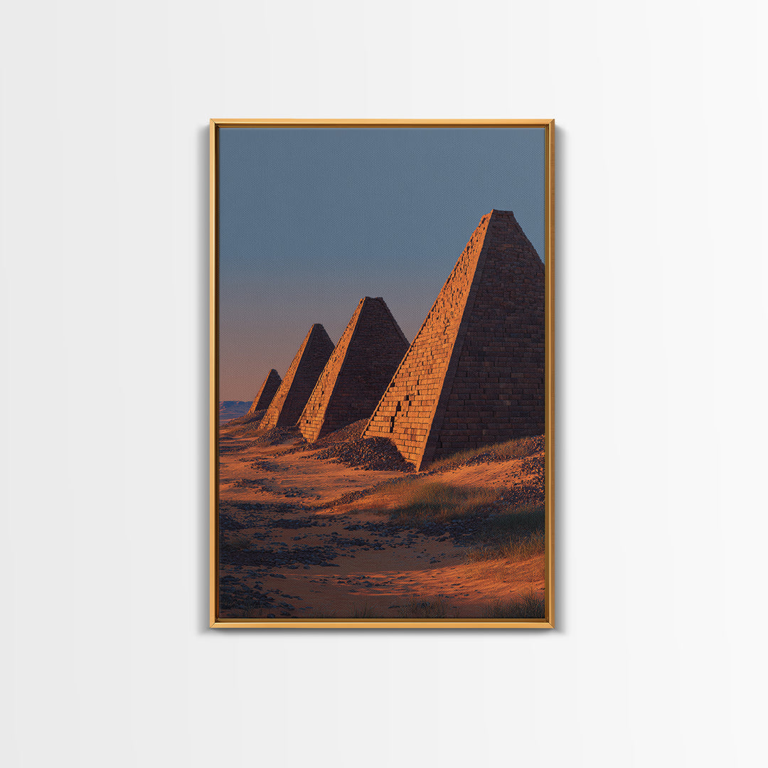 Sunset Nubian Pyramids Canvas Print, African Landscape, Ancient Egypt Inspired Wall Art, Sahara Travel Poster, Home Decor