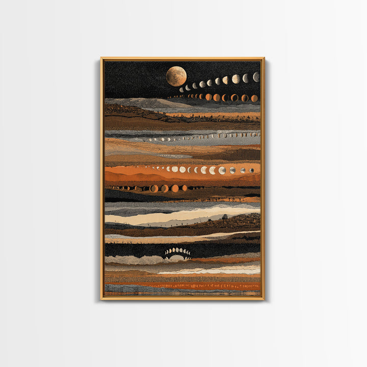 Earth Tone Lunar Phases Wall Art, Celestial Abstract Art, Moon Cycle Poster, Boho Wall Decor, Modern Canvas Art Home Decor Gift
