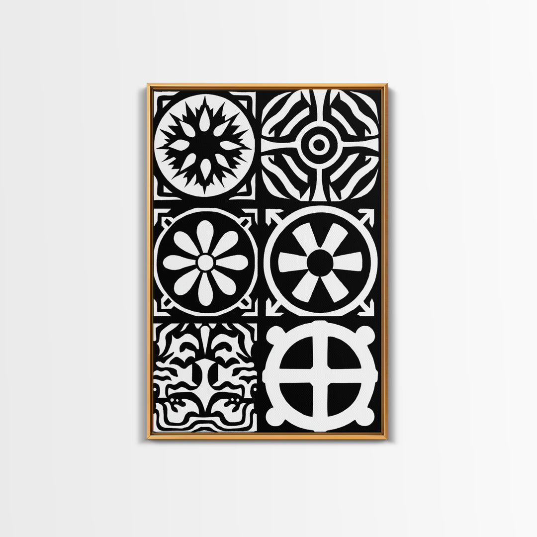 Bold Black And White Tribal Pattern Panels Wall Art, Modern Geometric Abstract Print, Minimalist Boho Unique Home Decor Gift