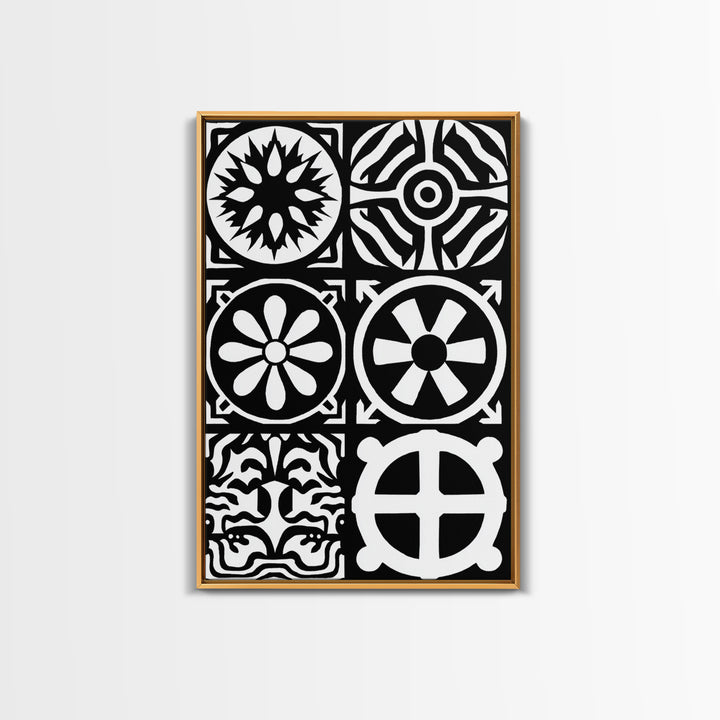 Bold Black And White Tribal Pattern Panels Wall Art, Modern Geometric Abstract Print, Minimalist Boho Unique Home Decor Gift