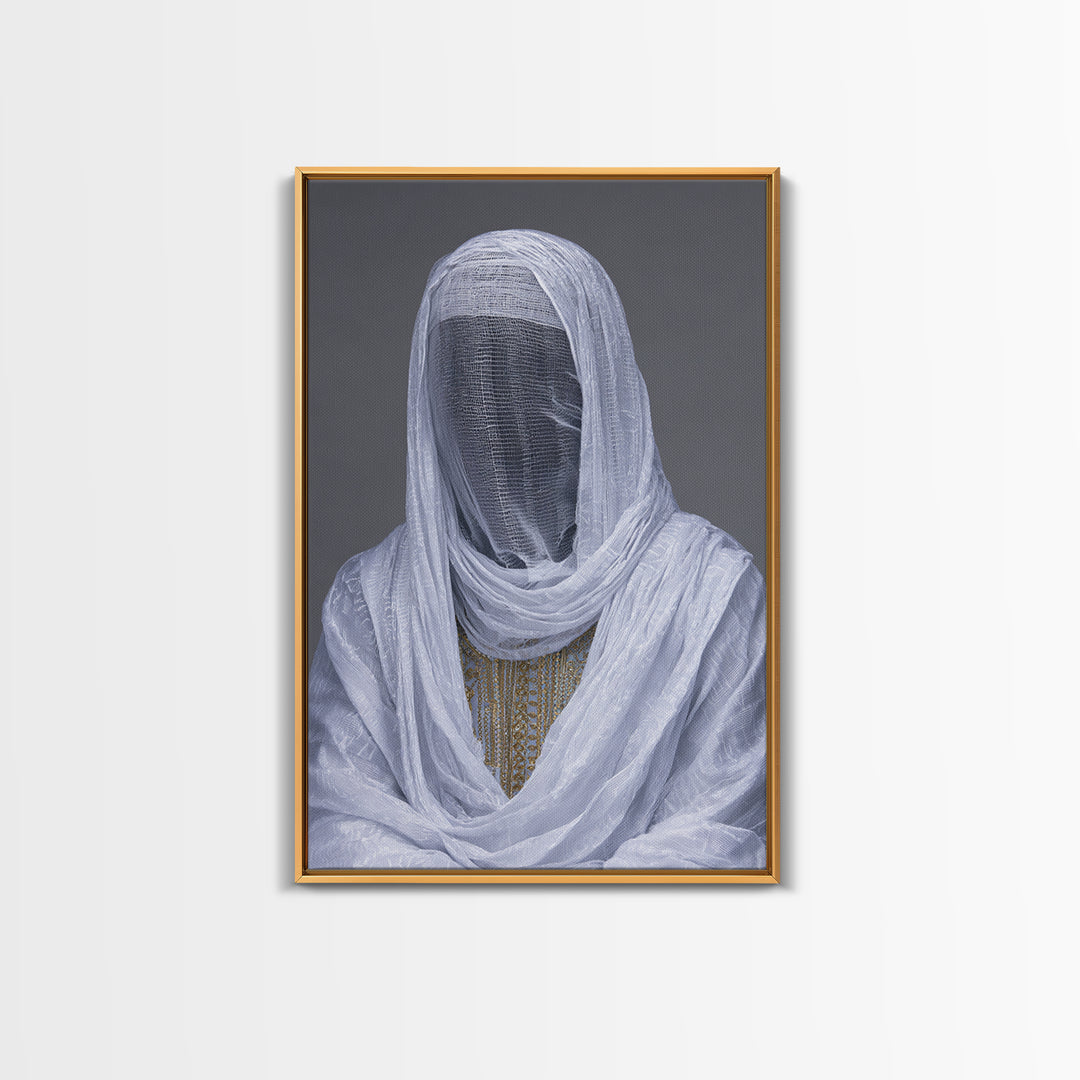White Veiled African Woman Portrait Wall Art, Afrocentric Cultural Photography, Elegant Spiritual Home Decor Canvas Print