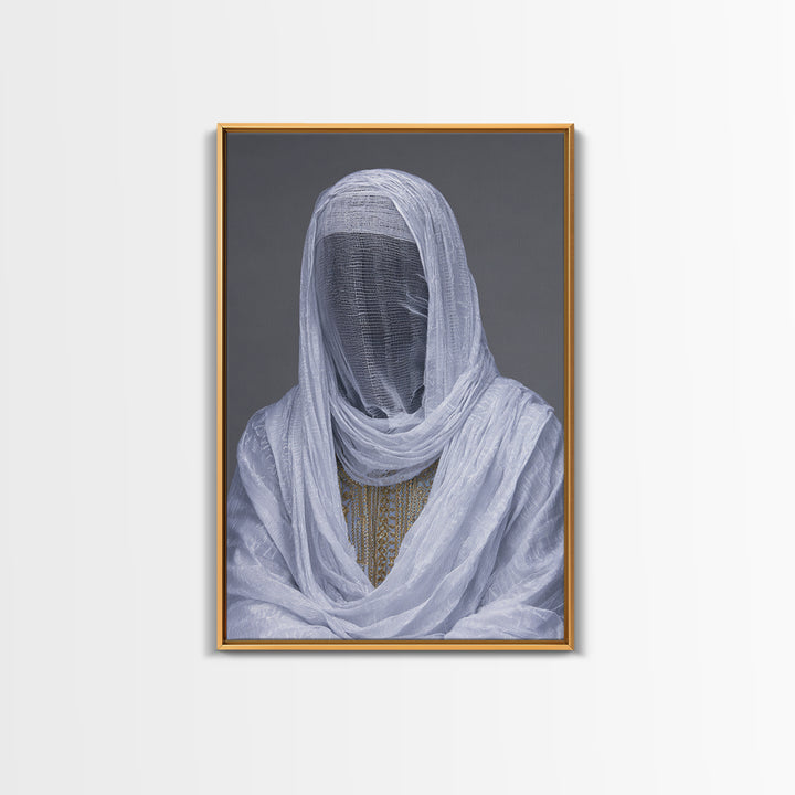 White Veiled African Woman Portrait Wall Art, Afrocentric Cultural Photography, Elegant Spiritual Home Decor Canvas Print