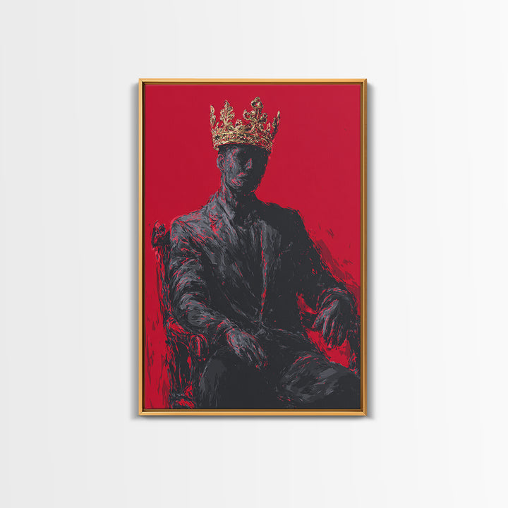 Crowned Black Man Portrait Canvas Print, Red Royal Afrocentric Wall Art, African American Art, Bold Modern Home Decor, Gift For Him