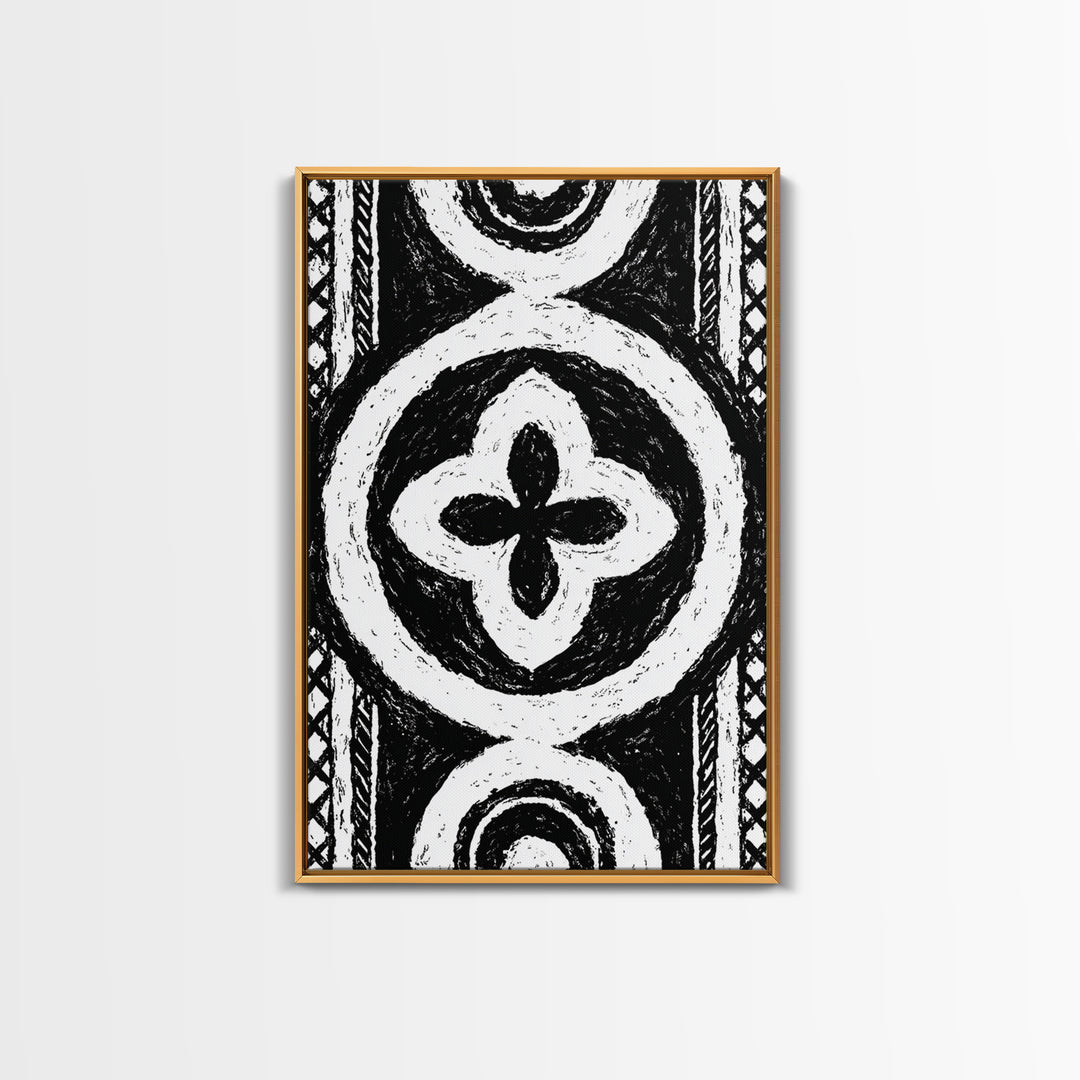 Black And White African Pattern Wall Art, Tribal Textile Canvas Print, Mud Cloth Decor, Geometric Boho Wall Decor, Unique Gift