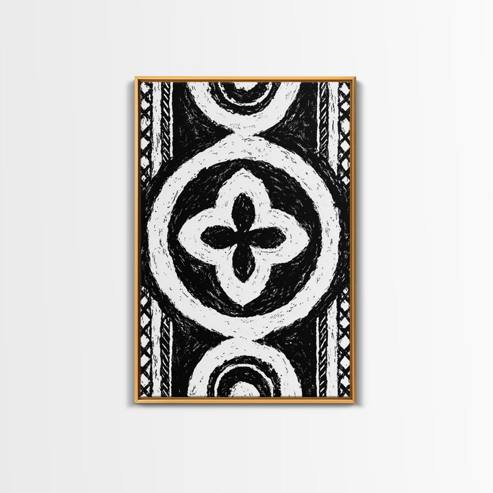 Black And White African Pattern Wall Art, Tribal Textile Canvas Print, Mud Cloth Decor, Geometric Boho Wall Decor, Unique Gift