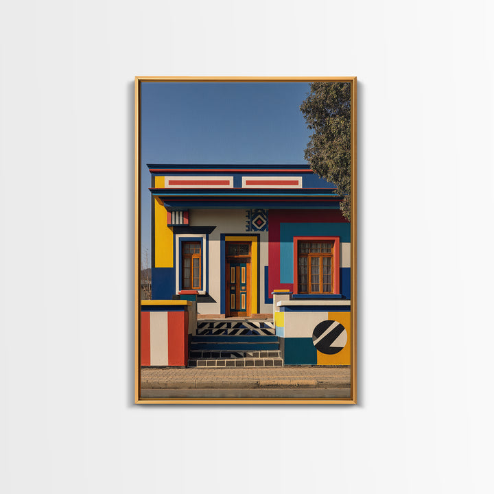 Bold Ndebele Street House Canvas Print, African Wall Art, Geometric Architecture, Colorful Tribal Living Room Decor Gift