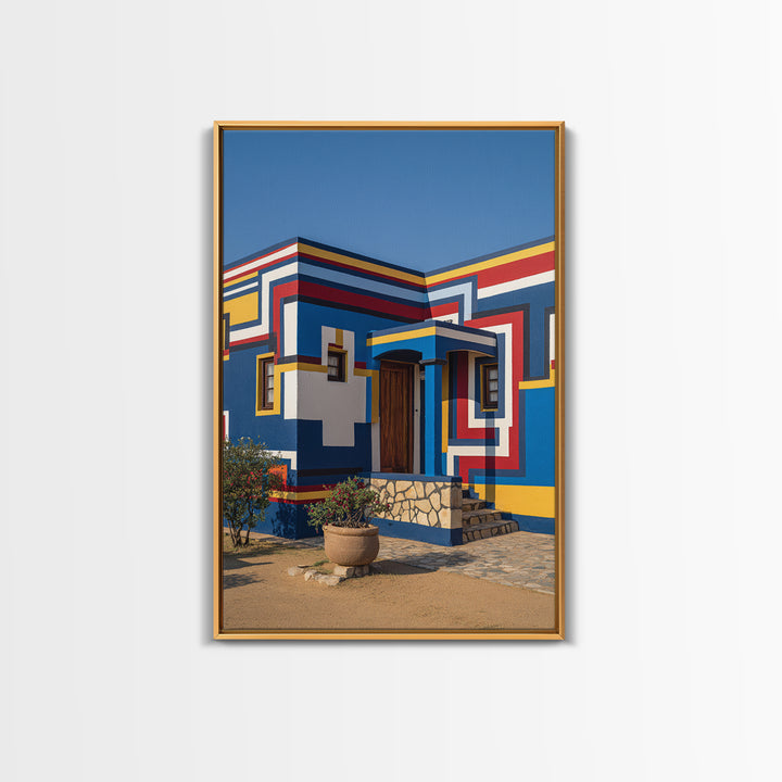 Modern Ndebele House Entrance Canvas Print, African Wall Art, Bold Geometric Architecture, Cultural Home Decor Gift Statement