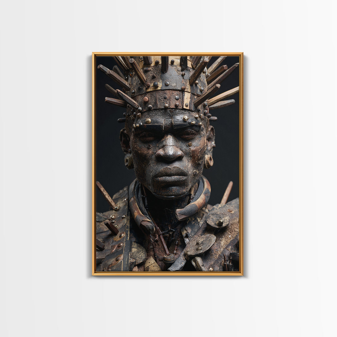 Nail Studded African Warrior Portrait Wall Art, Kongo Power Figure, Tribal Sculpture, Black Culture Decor, Afrocentric Print