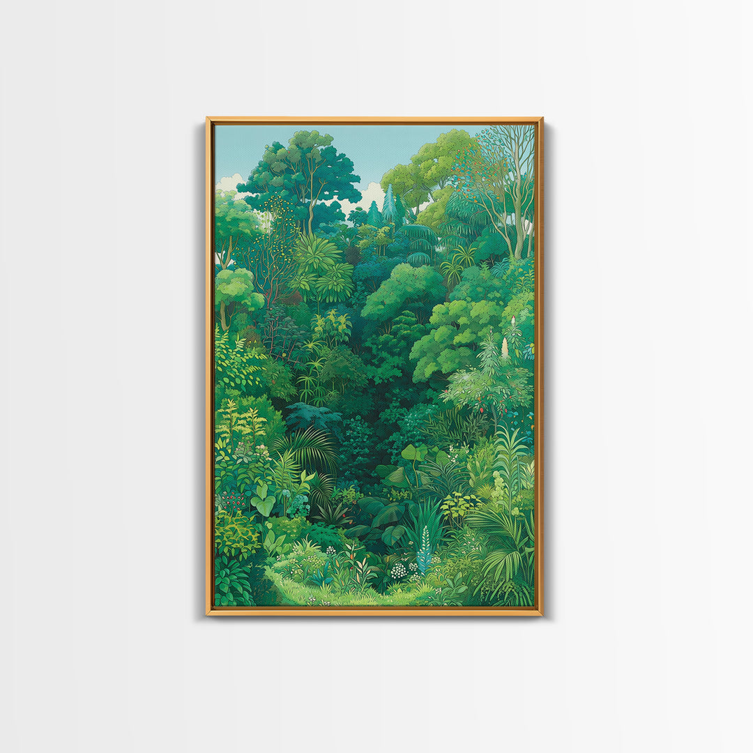 Lush Green Tropical Jungle Wall Art, Botanical Forest Canopy, Nature Scene Art, Modern Home Decor, Large Decor Art, Green Wall Decor