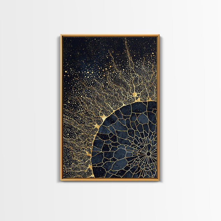 Black Gold Abstract Solar Eclipse Wall Art, Luxury Canvas Print, African Inspired Celestial Decor For Modern Living Room