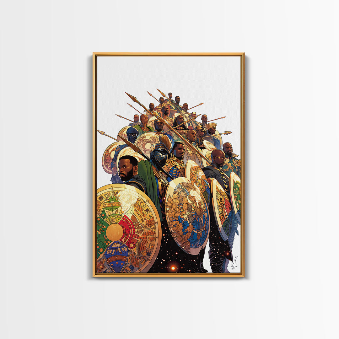 Regal African Warriors With Shields And Spears Canvas Print, African Warrior Art, Tribal Queen Art, Bold Cultural Wall Decor