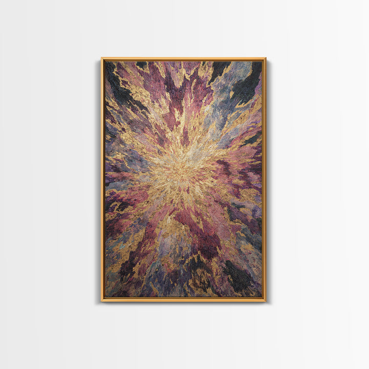 Exploding Abstract Starburst In Gold Plum And Blue Wall Art, Textured Art Print, Modern Canvas Art, Statement Home Decor
