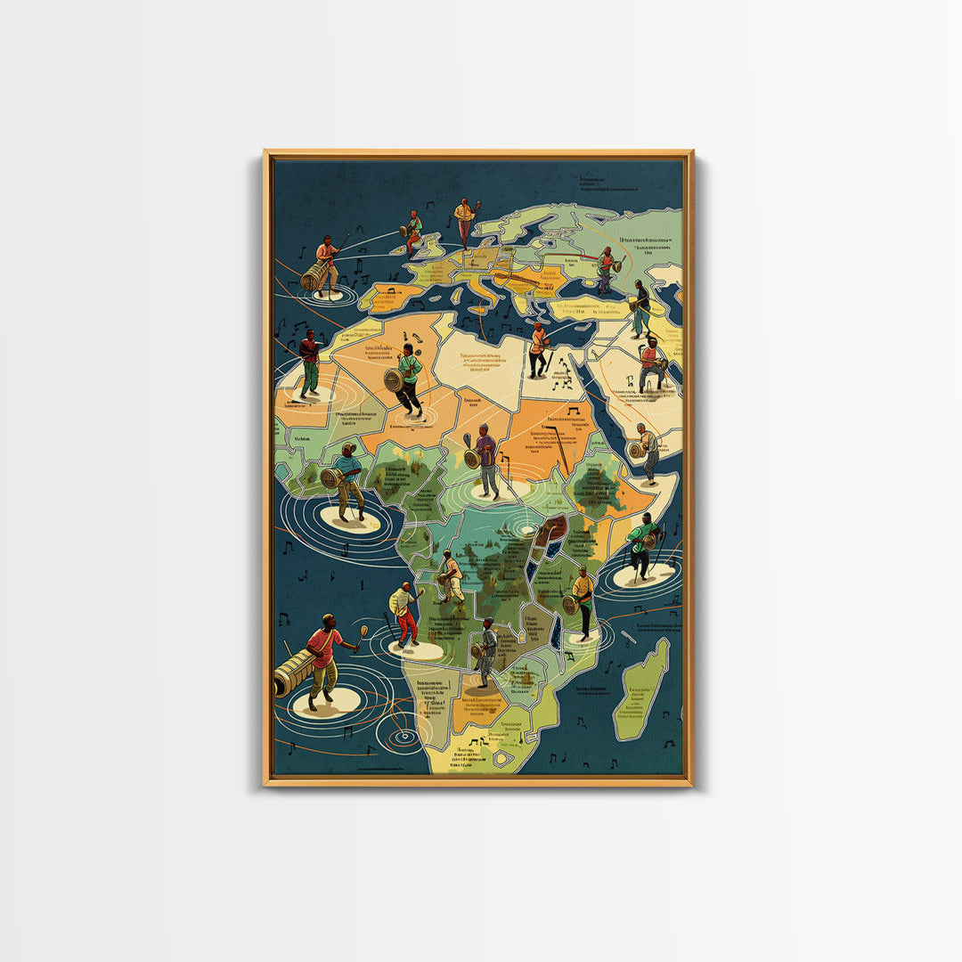 Illustrated Africa Map With Musicians And Dancers Wall Art, African Travel Decor, Cultural Wall Art, Afrocentric Poster Gift