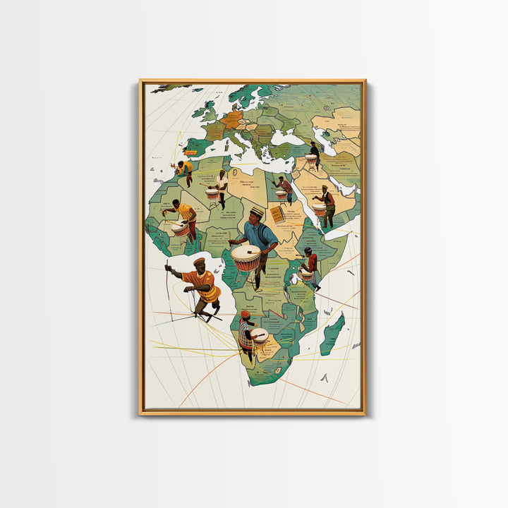Drummers Across Africa And Europe Map Canvas Print, African Art Prints, Cultural Home Decor, Music Inspired Wall Decor Gift