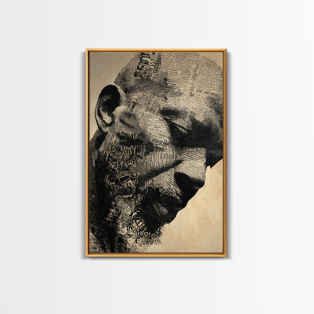 Sepia Black Man Profile With Typography Canvas Print, African Portrait, Black Man Wall Art, Afrocentric Decor, Gift For Him