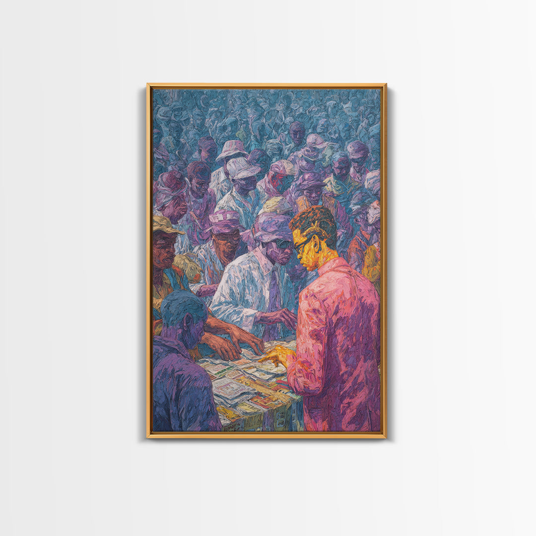 Vibrant Community Gathering Around Table Canvas Print, African Wall Art, Black Culture Art, Afrocentric Decor, Home Gift