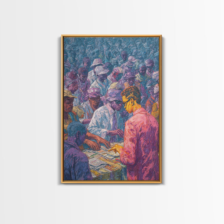 Vibrant Community Gathering Around Table Canvas Print, African Wall Art, Black Culture Art, Afrocentric Decor, Home Gift