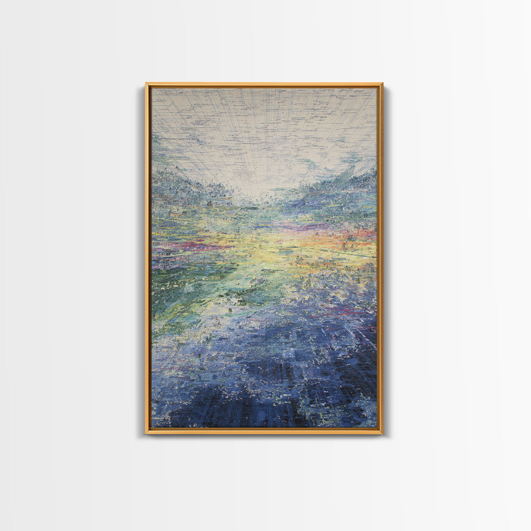 Luminous Abstract Horizon Landscape Wall Art, Blue Green Modern Canvas Print, Dreamy Nature Scene, Elegant Living Room Decor