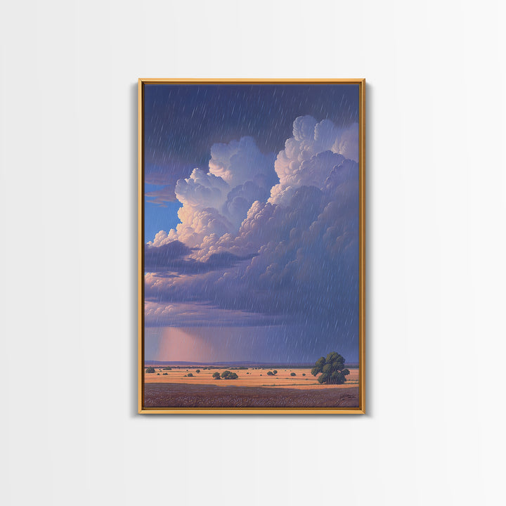 Rainstorm Over African Savanna Canvas Print, Dramatic Cloud Wall Art, Safari Landscape Decor, Dreamy Nature Scene Gift, Blue Sky