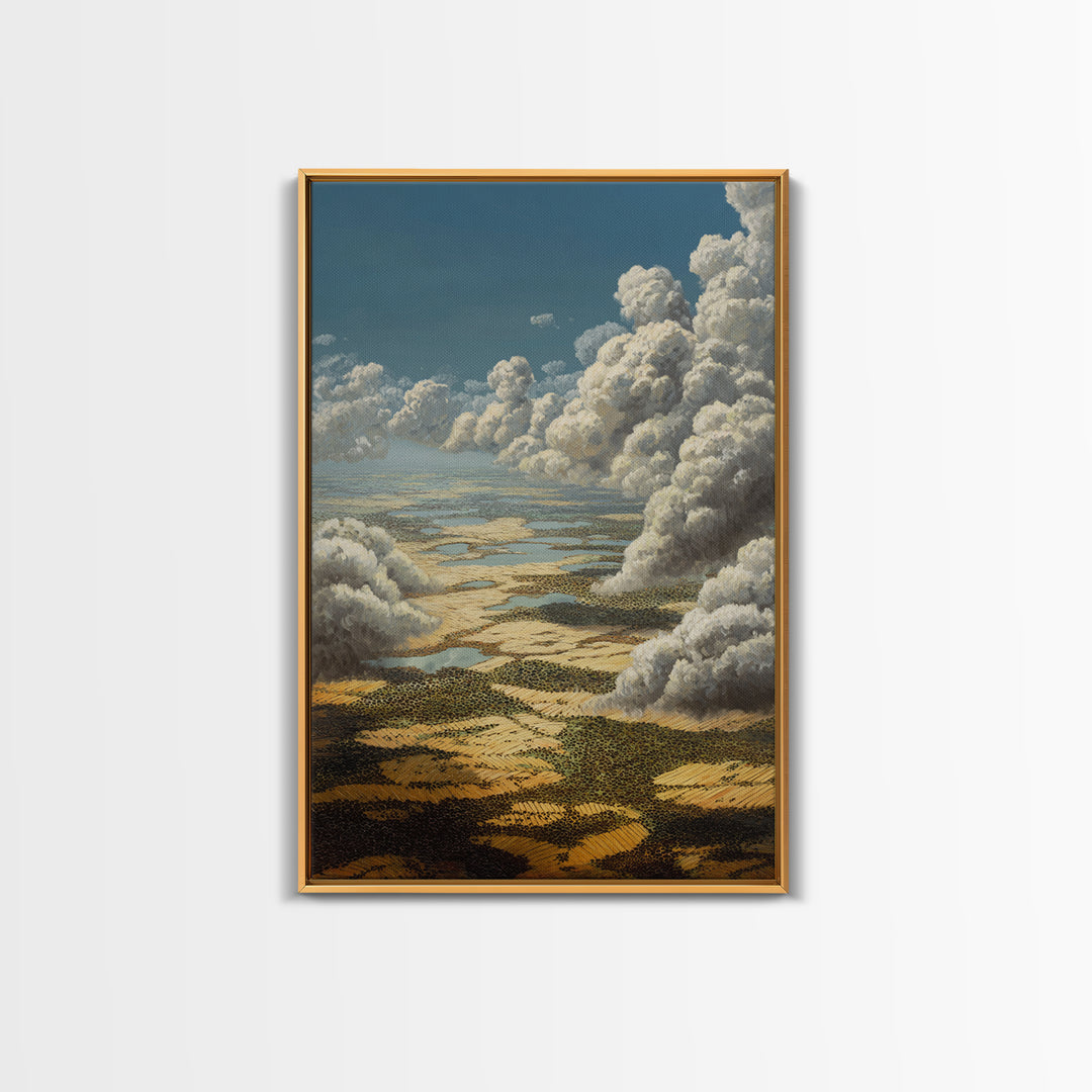 Aerial African Wetlands With Rolling Storm Clouds Canvas Print, Serengeti Wall Art, Safari Decor, Modern Landscape Art, Home Decor Gift